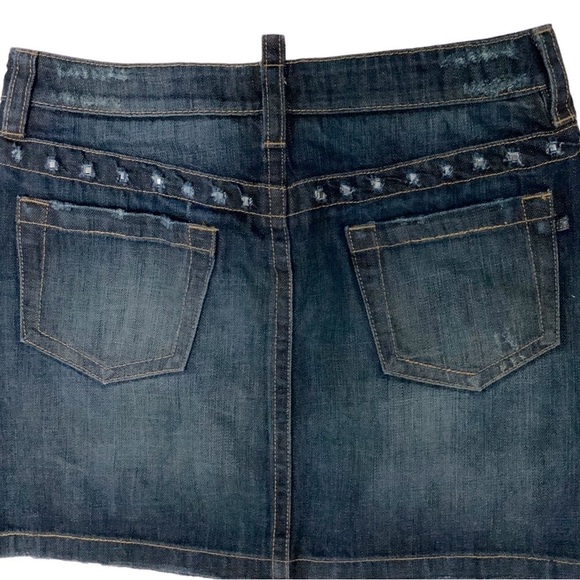 London Jean Vintage Mini Skirt Distressed Embellished Dark Wash Denim Cotton 6 - Picture 10 of 16
